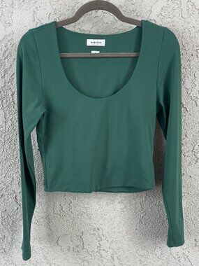 Babaton Aritzia Contour Scoopneck Long Sleeve Crop Top Womens L Green Stretch